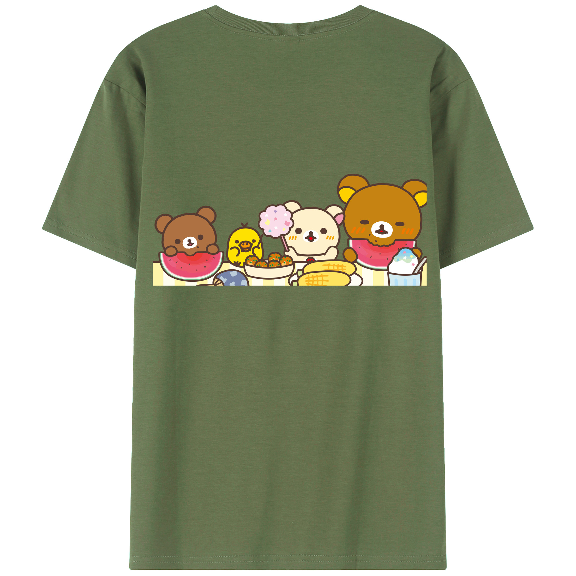 （画像用） リラックマ リラックマ キイロイトリ Rilakkuma Korilakkuma Kiiroitori 綿100％ メンズ半袖Tシャツ（バックプリント） 通気性